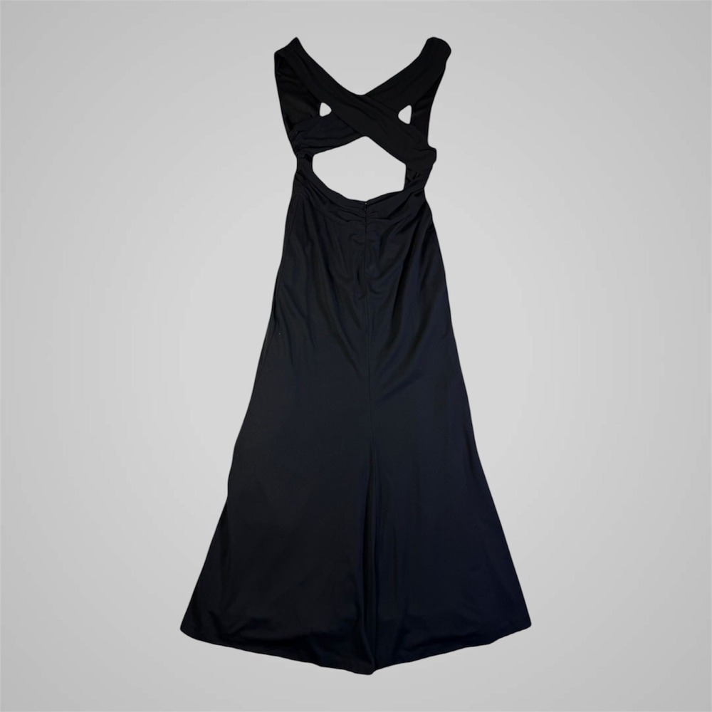 White House Black Market Black Plunge V-Neck Open Back Maxi Gown Dress 10 Sexy - Picture 6 of 14